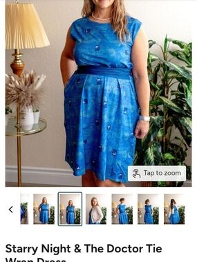 Blue Starry & Dr. Who Print Tie-Waist Midi Dress